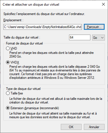 Création de disques virtuels sous Windows